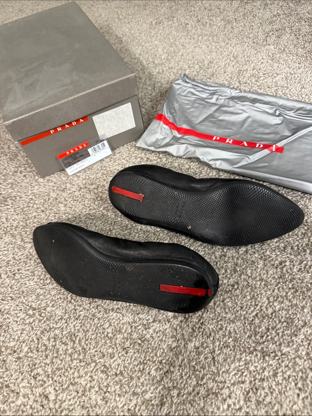 Prada Black Ballet Flats with Patent Cap Toe - Picture 2 of 2